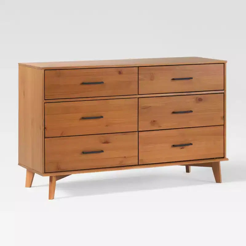 Walker Edison Modern Solid Wood 6-Drawer Dresser with Metal Handles