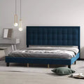 Platform Bed with Noise Free Design and Wooden Slats and Velvet Upholstered Bed Frame with Button Tufted Headboard