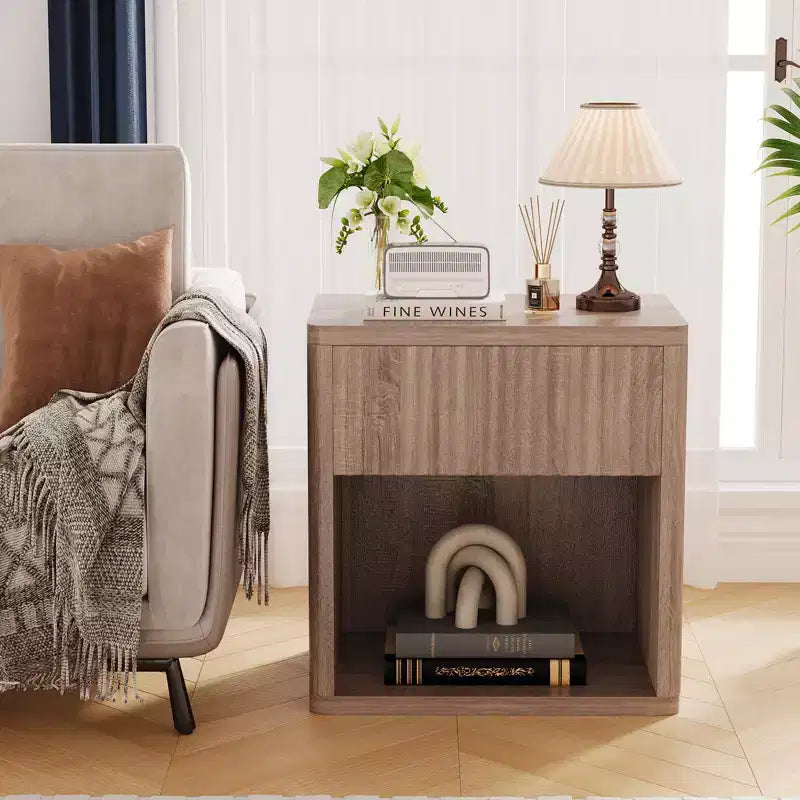 Nightstand, Modern Night Stand Set of 2 with Drawer - Fluted Mid Century Wood for Bedroom Living Room Sofa