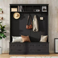 CLIHOME Wide Hall Tree with 5 Hooks, Versatile Entryway Lift Top Storage Bench with 2 Drawers, Retro Wooden 3-in-1 Coat Rack