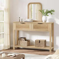 Acekool Fluted Entryway Console Table with 2 Drawers, Wooden Sofa Table for Living Room, Hallway, Burlywood