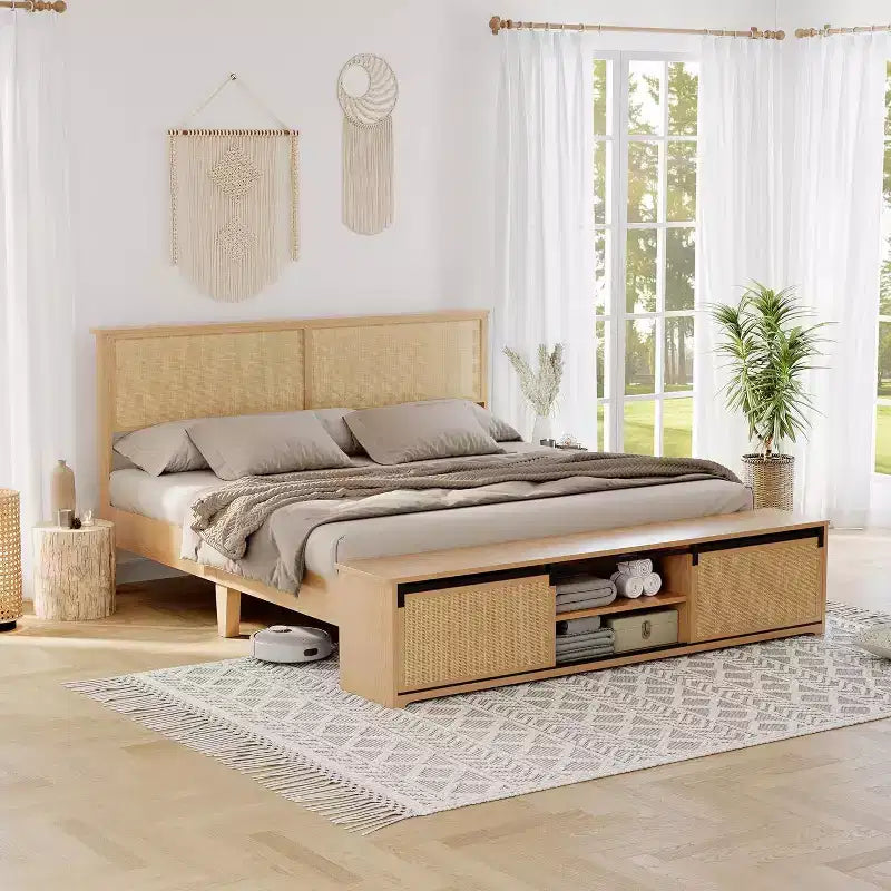 Cadre de lit en rotin naturel