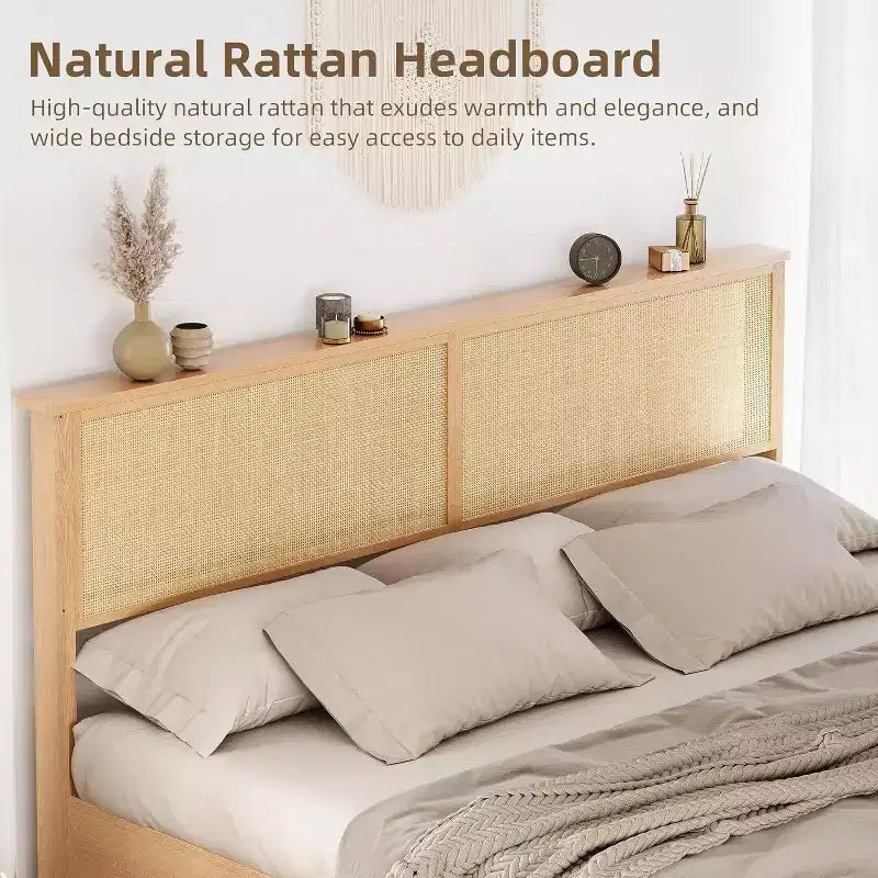 Cadre de lit en rotin naturel