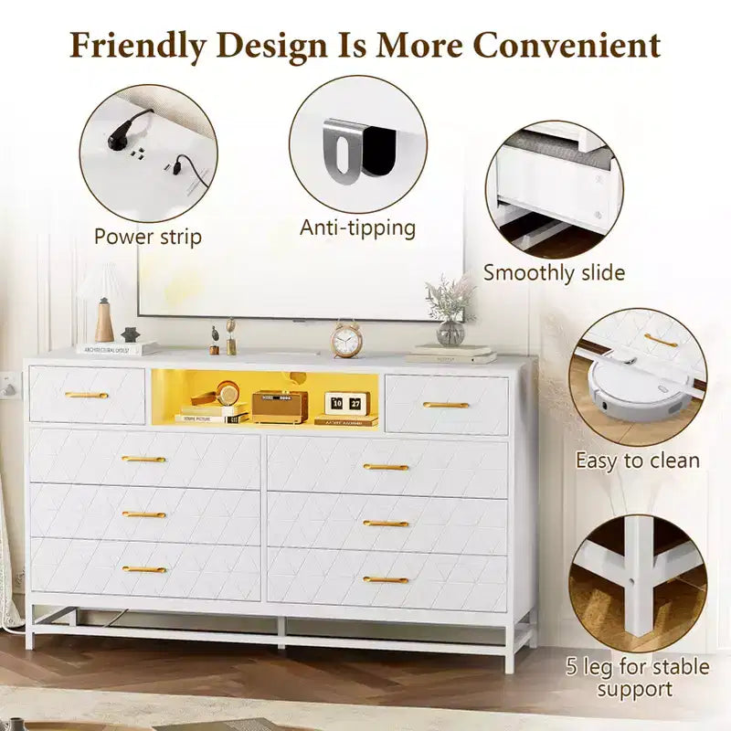 Commode en bois à huit tiroirs pour chambre à coucher