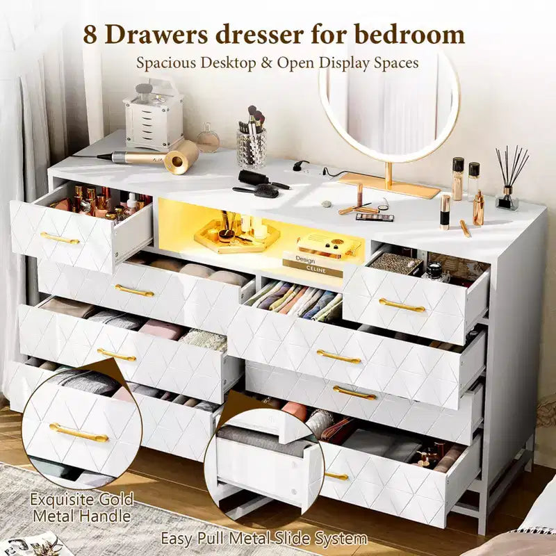 Commode en bois à huit tiroirs pour chambre à coucher