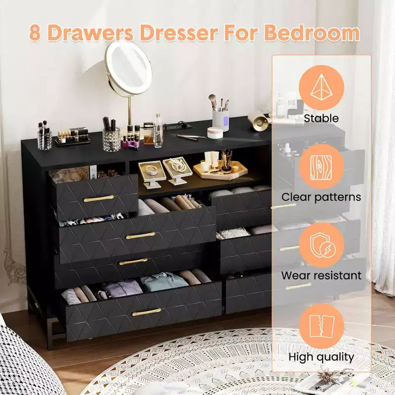 Commode en bois à huit tiroirs pour chambre à coucher