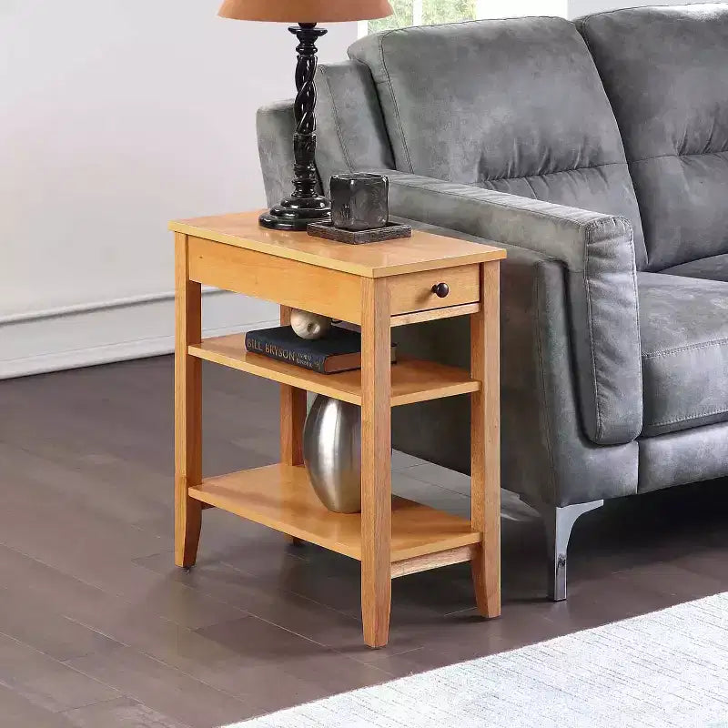 HomeStock Belmont End Table with Drawer and Multiple Shelves, Sleek Transitional Side Table for Storage, Magazines, and Decorative Displays