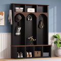 Farmhouse Hall Tree Mudroom Coat&Shoe Rack Entryway Bench Hallway Shoe Cabinet with 5 Hooks & 7 Cubbies - ModernLuxe