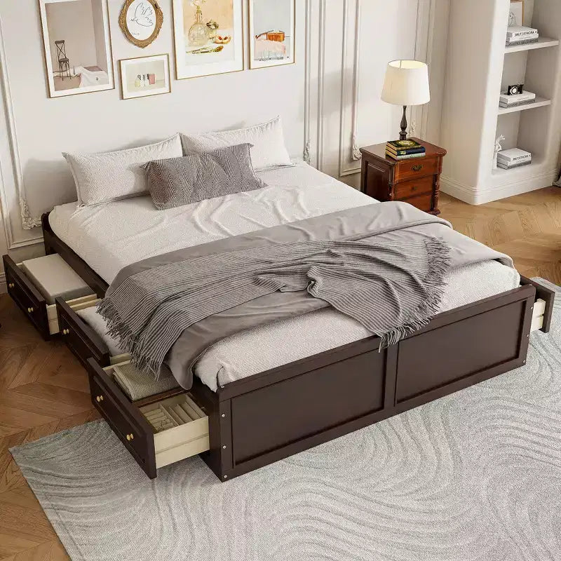 Bellemave Queen Size Platform Bed Frame with 6 Storage Drawers, Solid Wood Storage Bed for Kids, Teens, Adults, Espresso