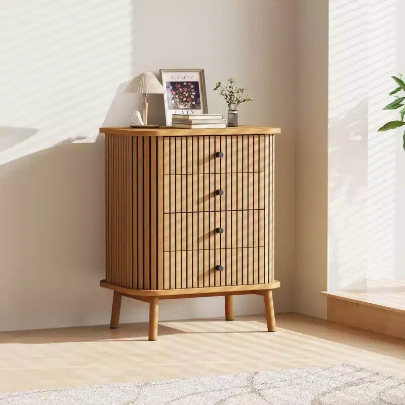 15.7 Wooden Drawers Dresser with 4 Drawers and Wood Legs, Anti-Fall for Bedroom