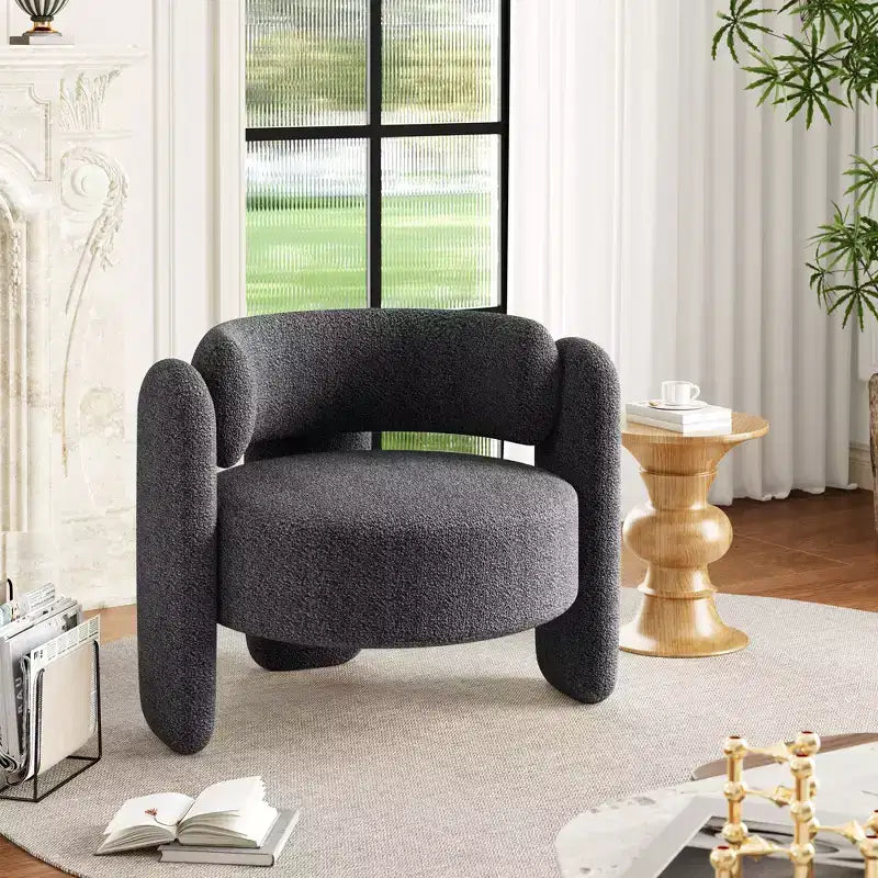 Accent Chair, Modern Barrel Armchair with Plush Chenille Upholstery for Living Room, Bedroom & Office, Comfortable Round Design, Easy Assembly, White