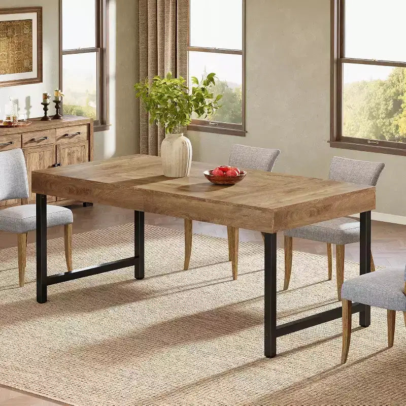 Lantine 55 Inches Dining Table for 4-6 People, Rectangular Kitchen Dinner Table with Metal Legs for Home, Dining Room, Small Space