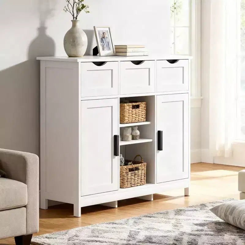 Homy Casa Storage Cabinet with Drawers and Shelves, White