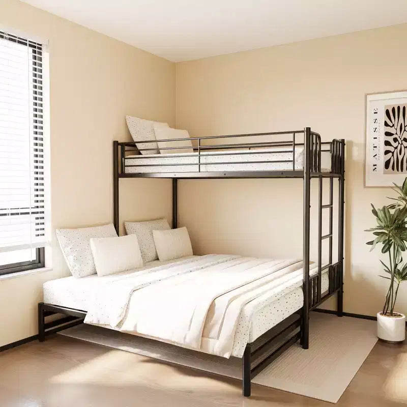 Okak Metal Pull-Out Bunk Bed with 3 Style, Twin Bed with Safety Guardrail and Built-In Ladder, Kids Bunk Beds for Bedroom, Black