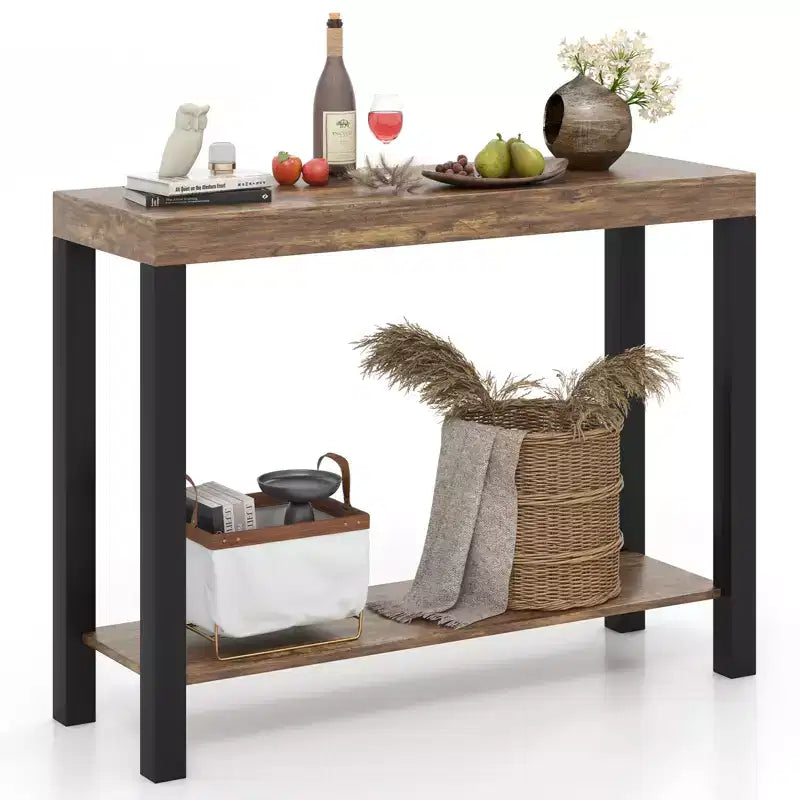 Costway 2-Tier Home Bar Table w/ Open Shelves Sofa Side Table w/ Storage for Home