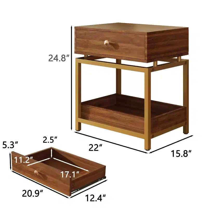 Table d'appoint avec tiroirs et étagères ouvertes