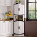 64.6 Farmhouse Corner Cabinet with LED Lighting & 7-Color Lights 5-Tier Tall Storage Cabinet with 4 Barn Doors, Built-in USB Ports