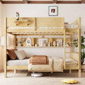 Bellemave Bunk Bed with Convenient Tray, Solid Wood Bunk Bed Frame with Storage Shelves and Upgraded Slats