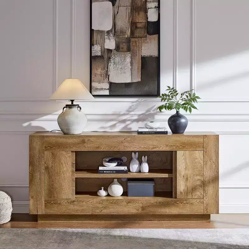 70 Entertainment Center for TVs up to 80, Modern TV Stand with Open Storage & Cabinets, Thick Wood Media Console for Living Room