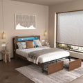 GDFStudio Tannie Farmhouse Wooden Platform Bed Frame with 2 Drawers and LED Light Headboard